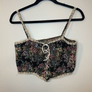 Cider Corset Crop Top‎ Womens M Floral Cottagecore Tapestry Lace Up Festival